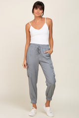 Grey Drawstring Cargo Maternity Pants