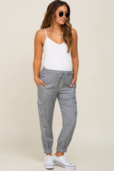 Grey Drawstring Cargo Maternity Pants