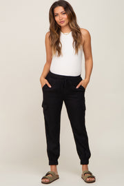 Black Drawstring Cargo Maternity Pants