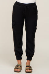 Black Drawstring Cargo Maternity Pants