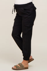 Black Drawstring Cargo Maternity Pants