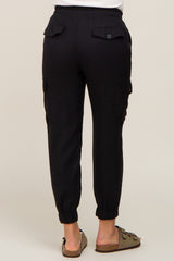 Black Drawstring Cargo Maternity Pants