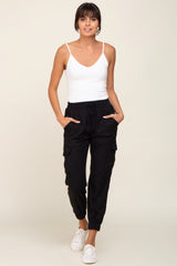 Black Drawstring Cargo Maternity Pants