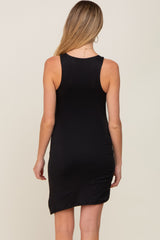 Black Ruched Asymmetrical Hem Maternity Dress