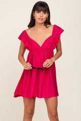 Fuchsia Linen Ruffle Accent Maternity Babydoll Dress