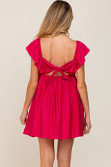 Fuchsia Linen Ruffle Accent Maternity Babydoll Dress