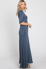 Navy Scoop Neck Maxi Dress