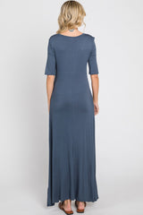 Navy Scoop Neck Maxi Dress