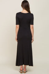 Black Scoop Neck Maternity Maxi Dress