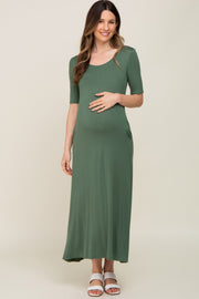 Olive Scoop Neck Maternity Maxi Dress