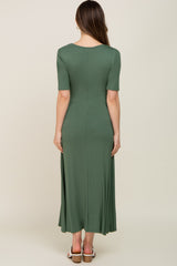 Olive Scoop Neck Maternity Maxi Dress