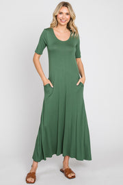 Olive Scoop Neck Maxi Dress