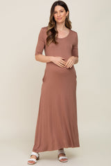 Mocha Scoop Neck Maternity Maxi Dress