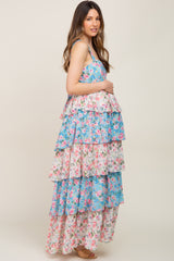 Floral Colorblock Tiered Maternity Maxi Dress