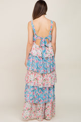 Floral Colorblock Tiered Maternity Maxi Dress