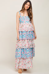 Floral Colorblock Tiered Maternity Maxi Dress