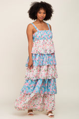 Floral Colorblock Tiered Maternity Maxi Dress