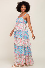 Floral Colorblock Tiered Maxi Dress