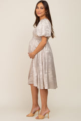 Gold Metallic Puff Sleeve Maternity Dress