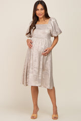 Gold Metallic Puff Sleeve Maternity Dress