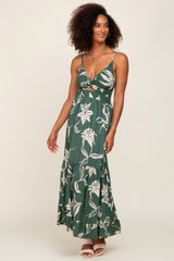 Forest Green Floral Front Twist Maxi Dress