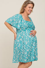 Teal Floral Smocked Maternity Plus Dress