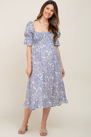 Blue Paisley Print Smocked Maternity Dress