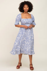 Blue Paisley Print Smocked Maternity Dress