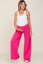 Fuchsia Wide Leg Fray Hem Long Maternity Sweatpants