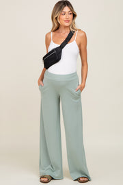 Sage Wide Leg Fray Hem Long Maternity Sweatpants