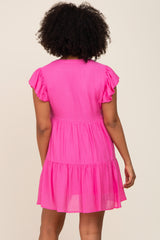 Fuchsia Ruffle Sleeve Tiered Dress