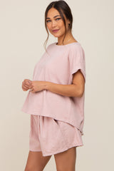 Light Pink  Short Cuffed Sleeve Top and Short Maternity Set