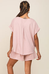 Light Pink  Short Cuffed Sleeve Top and Short Set