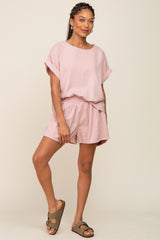 Light Pink  Short Cuffed Sleeve Top and Short Set