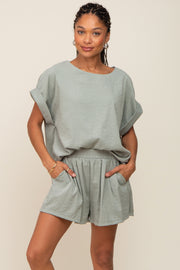 Light Olive Short Cuffed Sleeve Top and Short Set