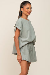 Light Olive Short Cuffed Sleeve Top and Short Set