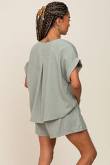 Light Olive Short Cuffed Sleeve Top and Short Set