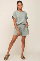 Light Olive Short Cuffed Sleeve Top and Short Set