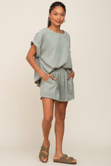 Light Olive Short Cuffed Sleeve Top and Short Set