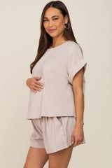 Taupe Short Cuffed Sleeve Top and Short Maternity Set