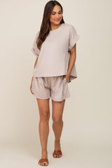 Taupe Short Cuffed Sleeve Top and Short Maternity Set