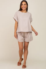 Taupe Short Cuffed Sleeve Top and Short Maternity Set