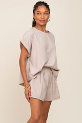 Taupe Short Cuffed Sleeve Top and Short Set