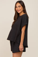 Black Short Cuffed Sleeve Top and Short Maternity Set