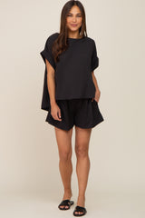 Black Short Cuffed Sleeve Top and Short Maternity Set