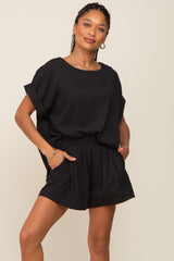 Black Short Cuffed Sleeve Top and Short Maternity Set