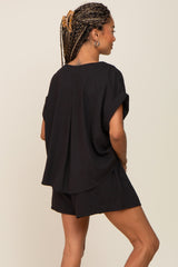 Black Short Cuffed Sleeve Top and Short Set