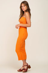 Orange Ribbed Strapless Two Piece Skirt Set