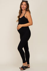 Black Ribbed Sleeveless Maternity Jumpsuit