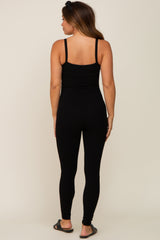 Black Ribbed Sleeveless Maternity Jumpsuit